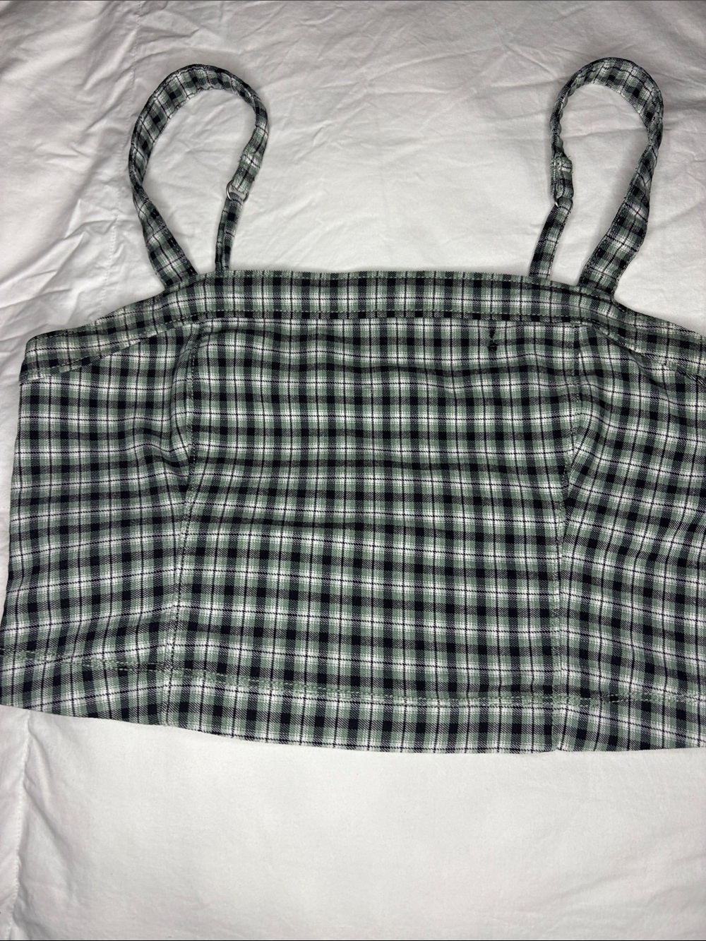 Hollister Green and Black Plaid Square-Neck Crop Camisole (114)